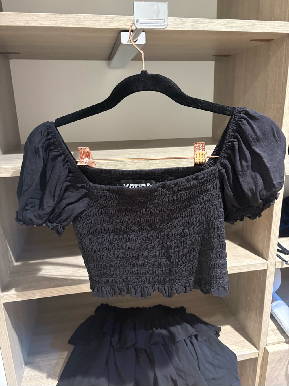 Katie J NYC Black Smocked Puff-Sleeve Crop Top and Skirt - Girls Matching Set